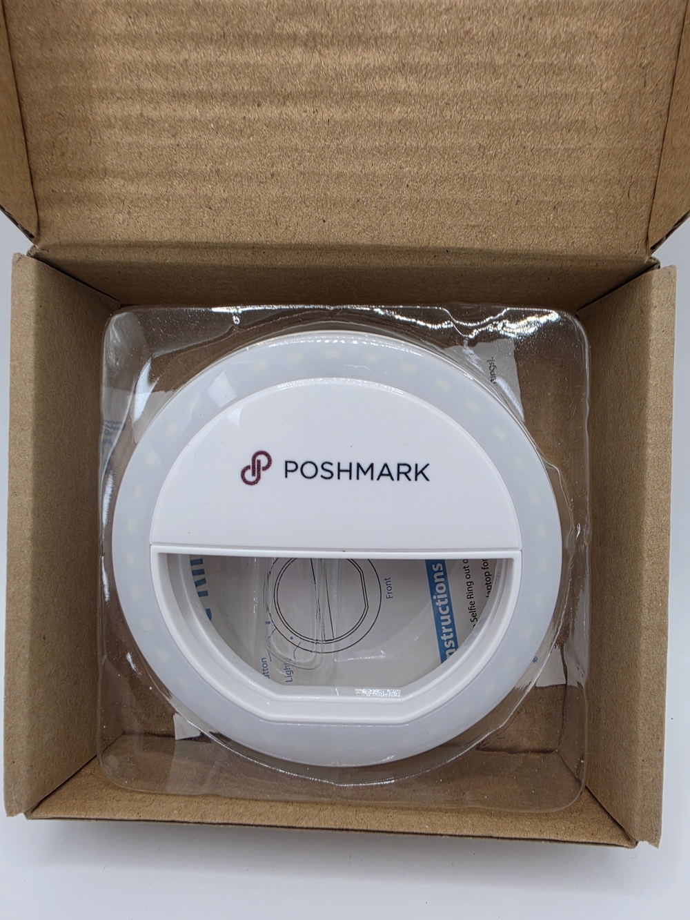 Poshmark Portable White Logo Clip-On LED Selfie Ring Light for Smartphones